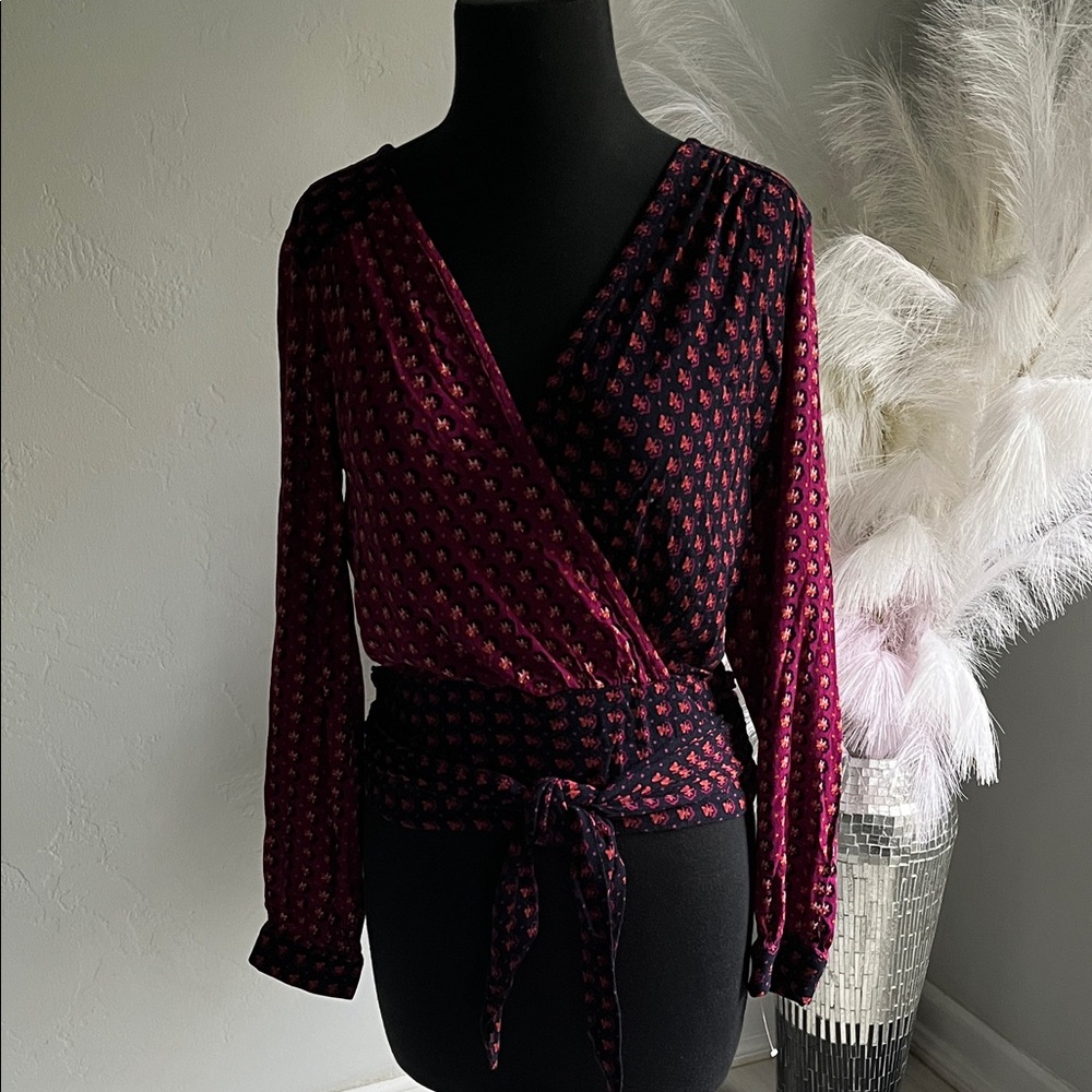 Maeve Berry and Black Wrap Blouse